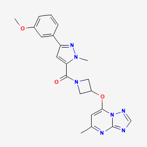 molecular formula C21H21N7O3 B2677760 3-(3-methoxyphenyl)-1-methyl-5-[3-({5-methyl-[1,2,4]triazolo[1,5-a]pyrimidin-7-yl}oxy)azetidine-1-carbonyl]-1H-pyrazole CAS No. 2097925-29-4