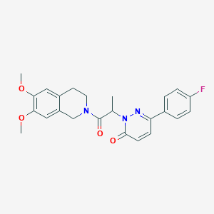 molecular formula C24H24FN3O4 B2677764 2-(1-(6,7-dimethoxy-3,4-dihydroisoquinolin-2(1H)-yl)-1-oxopropan-2-yl)-6-(4-fluorophenyl)pyridazin-3(2H)-one CAS No. 1286697-40-2