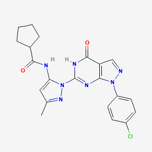 molecular formula C21H20ClN7O2 B2677765 N-(1-(1-(4-chlorophenyl)-4-oxo-4,5-dihydro-1H-pyrazolo[3,4-d]pyrimidin-6-yl)-3-methyl-1H-pyrazol-5-yl)cyclopentanecarboxamide CAS No. 1172480-68-0