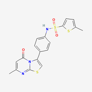molecular formula C18H15N3O3S3 B2677772 5-methyl-N-(4-(7-methyl-5-oxo-5H-thiazolo[3,2-a]pyrimidin-3-yl)phenyl)thiophene-2-sulfonamide CAS No. 1170920-11-2