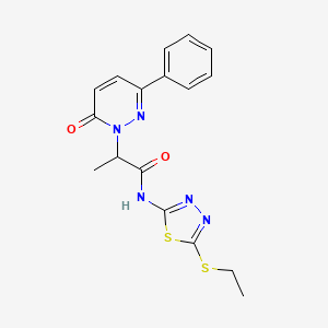 molecular formula C17H17N5O2S2 B2677773 N-(5-(ethylthio)-1,3,4-thiadiazol-2-yl)-2-(6-oxo-3-phenylpyridazin-1(6H)-yl)propanamide CAS No. 1226446-53-2