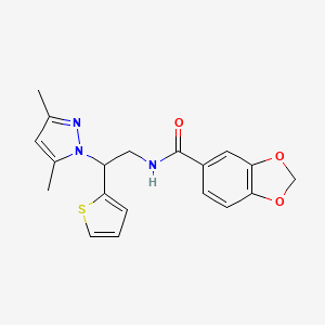 molecular formula C19H19N3O3S B2677775 N-(2-(3,5-dimethyl-1H-pyrazol-1-yl)-2-(thiophen-2-yl)ethyl)benzo[d][1,3]dioxole-5-carboxamide CAS No. 2034496-86-9