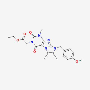 molecular formula C22H25N5O5 B2677817 ethyl 2-(8-(4-methoxybenzyl)-1,6,7-trimethyl-2,4-dioxo-1H-imidazo[2,1-f]purin-3(2H,4H,8H)-yl)acetate CAS No. 896302-55-9