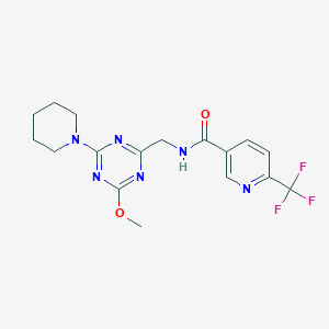 molecular formula C17H19F3N6O2 B2677831 N-((4-methoxy-6-(piperidin-1-yl)-1,3,5-triazin-2-yl)methyl)-6-(trifluoromethyl)nicotinamide CAS No. 2034540-90-2