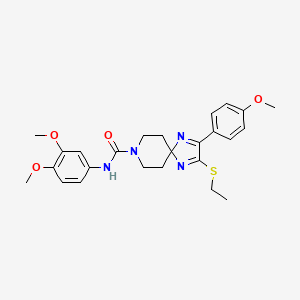 molecular formula C25H30N4O4S B2677854 N-(3,4-DIMETHOXYPHENYL)-2-(ETHYLSULFANYL)-3-(4-METHOXYPHENYL)-1,4,8-TRIAZASPIRO[4.5]DECA-1,3-DIENE-8-CARBOXAMIDE CAS No. 894888-43-8
