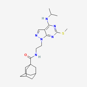 molecular formula C22H32N6OS B2677879 N-{2-[6-(methylsulfanyl)-4-[(propan-2-yl)amino]-1H-pyrazolo[3,4-d]pyrimidin-1-yl]ethyl}adamantane-1-carboxamide CAS No. 946210-55-5