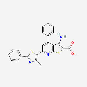 molecular formula C25H19N3O2S2 B2677908 Methyl 3-amino-6-(4-methyl-2-phenyl-1,3-thiazol-5-yl)-4-phenylthieno[2,3-b]pyridine-2-carboxylate CAS No. 2062380-16-7