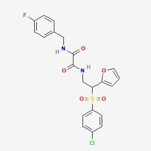molecular formula C21H18ClFN2O5S B2677965 N-[2-(4-chlorobenzenesulfonyl)-2-(furan-2-yl)ethyl]-N'-[(4-fluorophenyl)methyl]ethanediamide CAS No. 877816-23-4