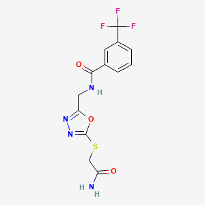 molecular formula C13H11F3N4O3S B2677970 N-({5-[(carbamoylmethyl)sulfanyl]-1,3,4-oxadiazol-2-yl}methyl)-3-(trifluoromethyl)benzamide CAS No. 904270-95-7