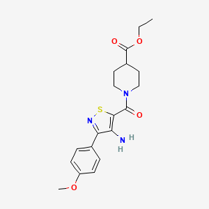 molecular formula C19H23N3O4S B2677993 ethyl 1-[4-amino-3-(4-methoxyphenyl)-1,2-thiazole-5-carbonyl]piperidine-4-carboxylate CAS No. 1286702-07-5