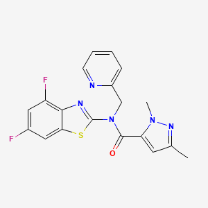 molecular formula C19H15F2N5OS B2678057 N-(4,6-difluoro-1,3-benzothiazol-2-yl)-1,3-dimethyl-N-[(pyridin-2-yl)methyl]-1H-pyrazole-5-carboxamide CAS No. 1013809-09-0