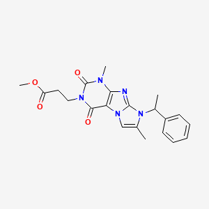 molecular formula C21H23N5O4 B2678132 methyl 3-(1,7-dimethyl-2,4-dioxo-8-(1-phenylethyl)-1H-imidazo[2,1-f]purin-3(2H,4H,8H)-yl)propanoate CAS No. 919041-45-5