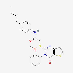 molecular formula C25H27N3O3S2 B2678152 N-(4-butylphenyl)-2-{[3-(2-methoxyphenyl)-4-oxo-3H,4H,6H,7H-thieno[3,2-d]pyrimidin-2-yl]sulfanyl}acetamide CAS No. 686772-20-3