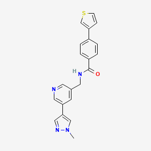molecular formula C21H18N4OS B2678165 N-((5-(1-methyl-1H-pyrazol-4-yl)pyridin-3-yl)methyl)-4-(thiophen-3-yl)benzamide CAS No. 2034308-41-1
