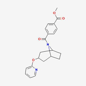 molecular formula C21H22N2O4 B2678220 Methyl 4-[3-(pyridin-2-yloxy)-8-azabicyclo[3.2.1]octane-8-carbonyl]benzoate CAS No. 2109446-91-3
