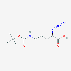 molecular formula C10H18N4O4 B2678233 Nalpha-Azido-Ndelta-Boc-L-Ornithine cyclohexylammonium salt CAS No. 1639198-67-6; 2301169-18-4