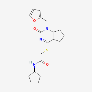 molecular formula C19H23N3O3S B2678291 N-cyclopentyl-2-({1-[(furan-2-yl)methyl]-2-oxo-1H,2H,5H,6H,7H-cyclopenta[d]pyrimidin-4-yl}sulfanyl)acetamide CAS No. 1003253-99-3
