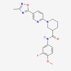 molecular formula C21H22FN5O3 B2678306 N-(3-fluoro-4-methoxyphenyl)-1-[5-(3-methyl-1,2,4-oxadiazol-5-yl)pyridin-2-yl]piperidine-3-carboxamide CAS No. 1396772-40-9