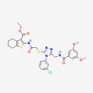 molecular formula C31H32ClN5O6S2 B2678367 ETHYL 2-(2-{[4-(3-CHLOROPHENYL)-5-{[(3,5-DIMETHOXYPHENYL)FORMAMIDO]METHYL}-4H-1,2,4-TRIAZOL-3-YL]SULFANYL}ACETAMIDO)-4,5,6,7-TETRAHYDRO-1-BENZOTHIOPHENE-3-CARBOXYLATE CAS No. 393851-41-7