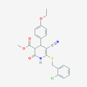 molecular formula C23H21ClN2O4S B2678427 Methyl 6-((2-chlorobenzyl)thio)-5-cyano-4-(4-ethoxyphenyl)-2-oxo-1,2,3,4-tetrahydropyridine-3-carboxylate CAS No. 383893-86-5