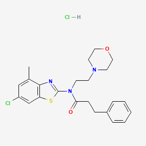 molecular formula C23H27Cl2N3O2S B2678439 N-(6-CHLORO-4-METHYL-1,3-BENZOTHIAZOL-2-YL)-N-[2-(MORPHOLIN-4-YL)ETHYL]-3-PHENYLPROPANAMIDE HYDROCHLORIDE CAS No. 1327623-96-0