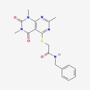 molecular formula C18H19N5O3S B2678457 N-benzyl-2-({2,6,8-trimethyl-5,7-dioxo-5H,6H,7H,8H-[1,3]diazino[4,5-d]pyrimidin-4-yl}sulfanyl)acetamide CAS No. 852168-39-9