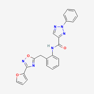 molecular formula C22H16N6O3 B2678490 N-(2-((3-(furan-2-yl)-1,2,4-oxadiazol-5-yl)methyl)phenyl)-2-phenyl-2H-1,2,3-triazole-4-carboxamide CAS No. 1796969-98-6