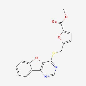 molecular formula C17H12N2O4S B2678555 methyl 5-({8-oxa-3,5-diazatricyclo[7.4.0.0^{2,7}]trideca-1(9),2(7),3,5,10,12-hexaen-6-ylsulfanyl}methyl)furan-2-carboxylate CAS No. 851130-52-4