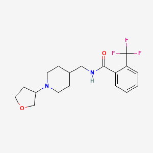 molecular formula C18H23F3N2O2 B2678631 N-{[1-(oxolan-3-yl)piperidin-4-yl]methyl}-2-(trifluoromethyl)benzamide CAS No. 2034295-32-2