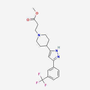 molecular formula C19H22F3N3O2 B2678688 methyl 3-(4-{5-[3-(trifluoromethyl)phenyl]-1H-pyrazol-3-yl}piperidino)propanoate CAS No. 1030386-15-2
