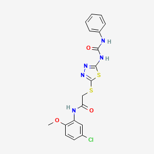 molecular formula C18H16ClN5O3S2 B2678694 N-(5-chloro-2-methoxyphenyl)-2-((5-(3-phenylureido)-1,3,4-thiadiazol-2-yl)thio)acetamide CAS No. 898462-81-2