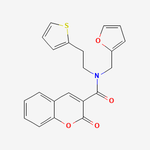 molecular formula C21H17NO4S B2678732 N-(furan-2-ylmethyl)-2-oxo-N-(2-(thiophen-2-yl)ethyl)-2H-chromene-3-carboxamide CAS No. 1396687-49-2