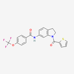molecular formula C21H15F3N2O3S B2678735 N-(1-(thiophene-2-carbonyl)indolin-6-yl)-4-(trifluoromethoxy)benzamide CAS No. 1396761-35-5
