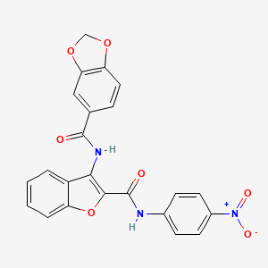 molecular formula C23H15N3O7 B2678758 N-(2-((4-nitrophenyl)carbamoyl)benzofuran-3-yl)benzo[d][1,3]dioxole-5-carboxamide CAS No. 887898-07-9