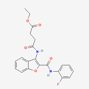 molecular formula C21H19FN2O5 B2678769 Ethyl 4-((2-((2-fluorophenyl)carbamoyl)benzofuran-3-yl)amino)-4-oxobutanoate CAS No. 887875-60-7