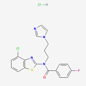molecular formula C20H17Cl2FN4OS B2678894 N-(3-(1H-imidazol-1-yl)propyl)-N-(4-chlorobenzo[d]thiazol-2-yl)-4-fluorobenzamide hydrochloride CAS No. 1215783-02-0