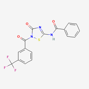 molecular formula C17H10F3N3O3S B2678911 N-{3-oxo-2-[3-(trifluoromethyl)benzoyl]-2,3-dihydro-1,2,4-thiadiazol-5-yl}benzenecarboxamide CAS No. 478031-89-9