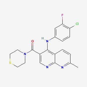 molecular formula C20H18ClFN4OS B2678913 N-(4-chloro-3-fluorophenyl)-7-methyl-3-(thiomorpholine-4-carbonyl)-1,8-naphthyridin-4-amine CAS No. 1251633-50-7