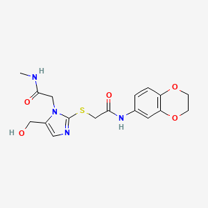 molecular formula C17H20N4O5S B2678918 N-(2,3-dihydrobenzo[b][1,4]dioxin-6-yl)-2-((5-(hydroxymethyl)-1-(2-(methylamino)-2-oxoethyl)-1H-imidazol-2-yl)thio)acetamide CAS No. 921562-79-0