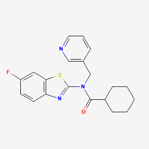 molecular formula C20H20FN3OS B2678927 N-(6-fluoro-1,3-benzothiazol-2-yl)-N-[(pyridin-3-yl)methyl]cyclohexanecarboxamide CAS No. 895019-14-4