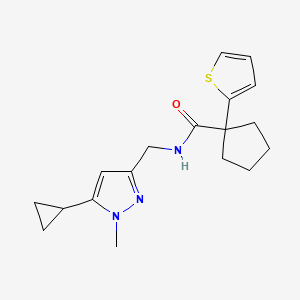 molecular formula C18H23N3OS B2678973 N-[(5-cyclopropyl-1-methyl-1H-pyrazol-3-yl)methyl]-1-(thiophen-2-yl)cyclopentane-1-carboxamide CAS No. 1448072-26-1