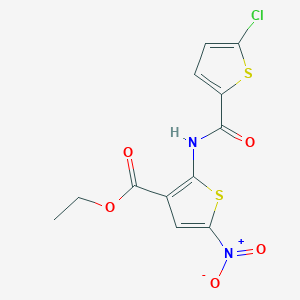 molecular formula C12H9ClN2O5S2 B2679013 Ethyl 2-(5-chlorothiophene-2-carboxamido)-5-nitrothiophene-3-carboxylate CAS No. 477491-15-9