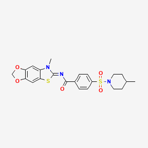 molecular formula C22H23N3O5S2 B2679019 N-(7-methyl-[1,3]dioxolo[4,5-f][1,3]benzothiazol-6-ylidene)-4-(4-methylpiperidin-1-yl)sulfonylbenzamide CAS No. 1321795-53-2