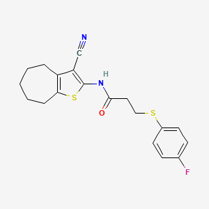 molecular formula C19H19FN2OS2 B2679085 N-(3-cyano-5,6,7,8-tetrahydro-4H-cyclohepta[b]thiophen-2-yl)-3-((4-fluorophenyl)thio)propanamide CAS No. 896353-90-5