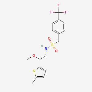 molecular formula C16H18F3NO3S2 B2679091 N-[2-Methoxy-2-(5-methylthiophen-2-YL)ethyl]-1-[4-(trifluoromethyl)phenyl]methanesulfonamide CAS No. 1797023-72-3
