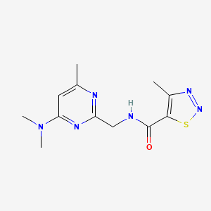 molecular formula C12H16N6OS B2679107 N-((4-(dimethylamino)-6-methylpyrimidin-2-yl)methyl)-4-methyl-1,2,3-thiadiazole-5-carboxamide CAS No. 1797250-14-6