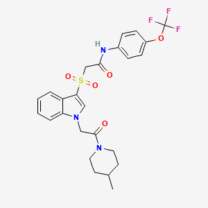 molecular formula C25H26F3N3O5S B2679118 2-((1-(2-(4-methylpiperidin-1-yl)-2-oxoethyl)-1H-indol-3-yl)sulfonyl)-N-(4-(trifluoromethoxy)phenyl)acetamide CAS No. 878060-07-2
