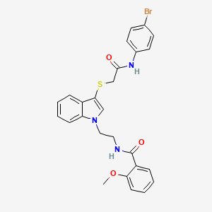 molecular formula C26H24BrN3O3S B2679144 N-{2-[3-({[(4-bromophenyl)carbamoyl]methyl}sulfanyl)-1H-indol-1-yl]ethyl}-2-methoxybenzamide CAS No. 443332-84-1