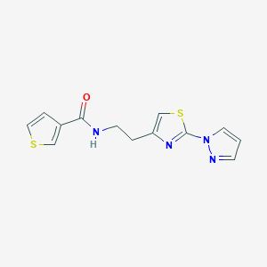 molecular formula C13H12N4OS2 B2679156 N-(2-(2-(1H-pyrazol-1-yl)thiazol-4-yl)ethyl)thiophene-3-carboxamide CAS No. 1428359-03-8