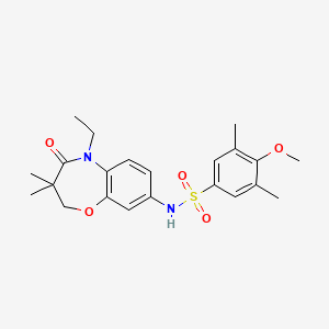 molecular formula C22H28N2O5S B2679172 N-(5-ethyl-3,3-dimethyl-4-oxo-2,3,4,5-tetrahydrobenzo[b][1,4]oxazepin-8-yl)-4-methoxy-3,5-dimethylbenzenesulfonamide CAS No. 921990-78-5